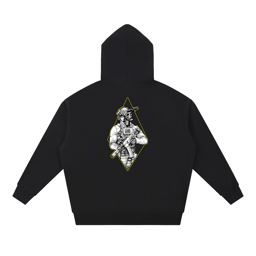 Maintain 360 heavyweight black hoodie with operator back graphic - Zero One Outpost