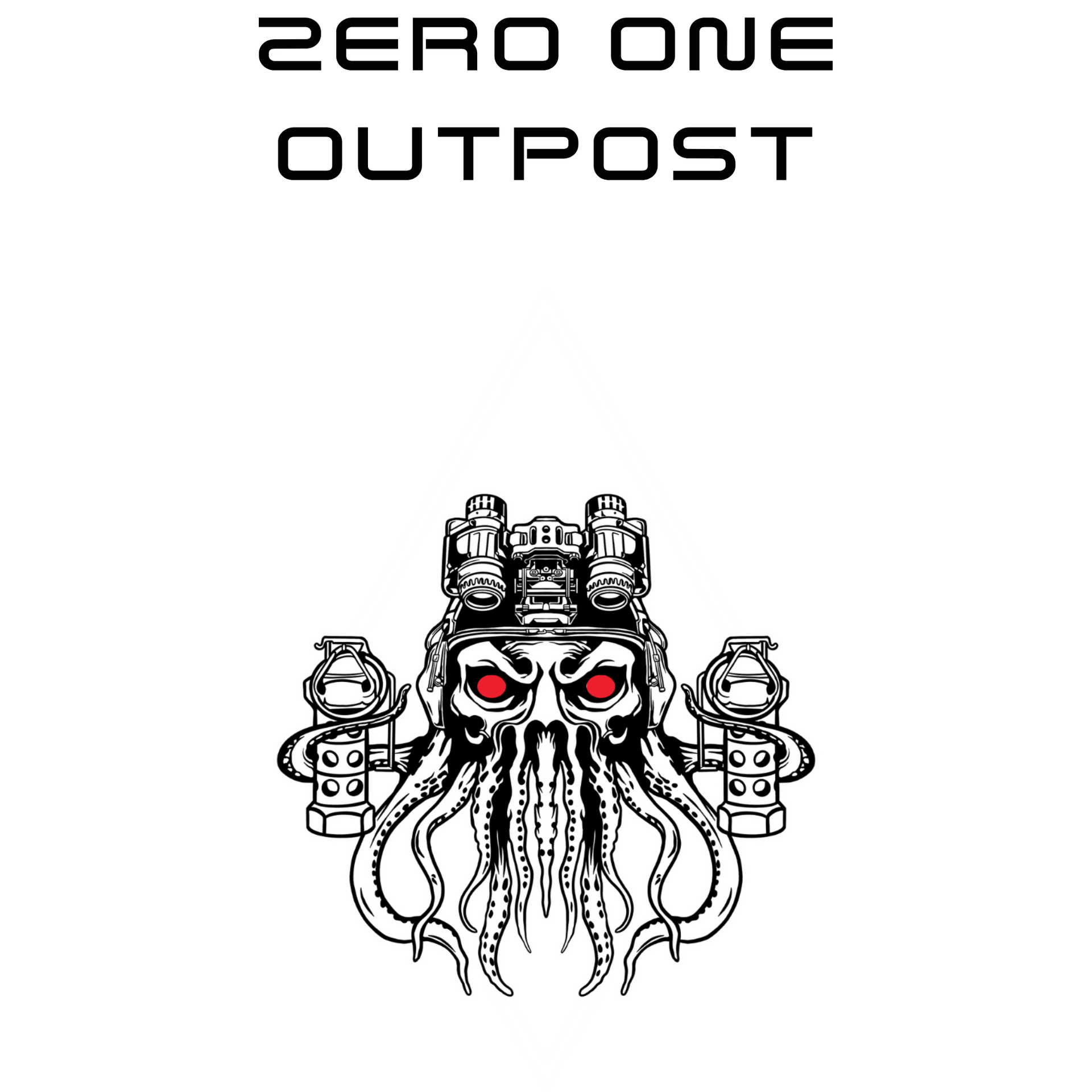 Logo with an octopus-like creature and 'Zero One Outpost' text on a white background