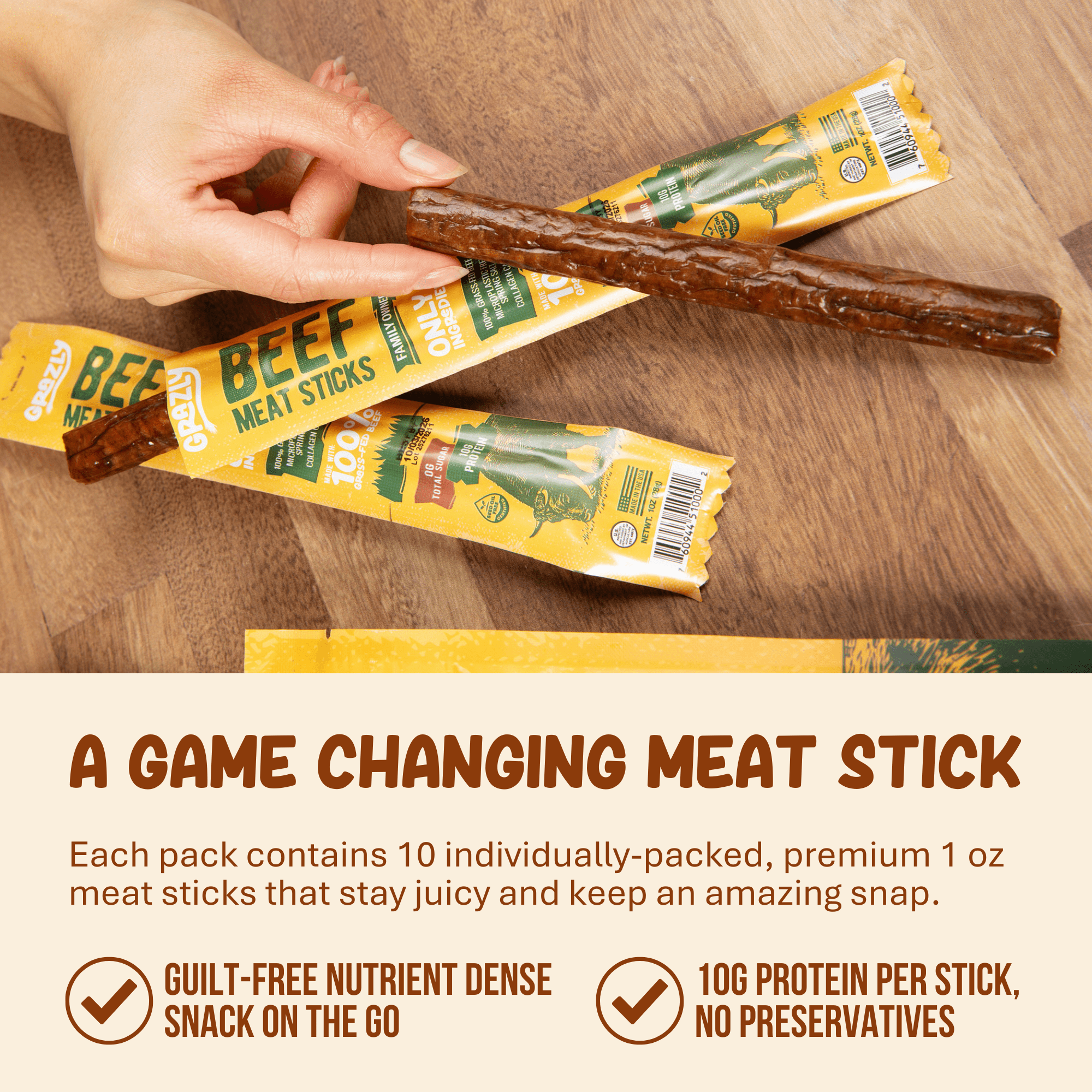 Plain Beef Meat Sticks - 100% Grass - Fed & Finished - Zero One Outpost