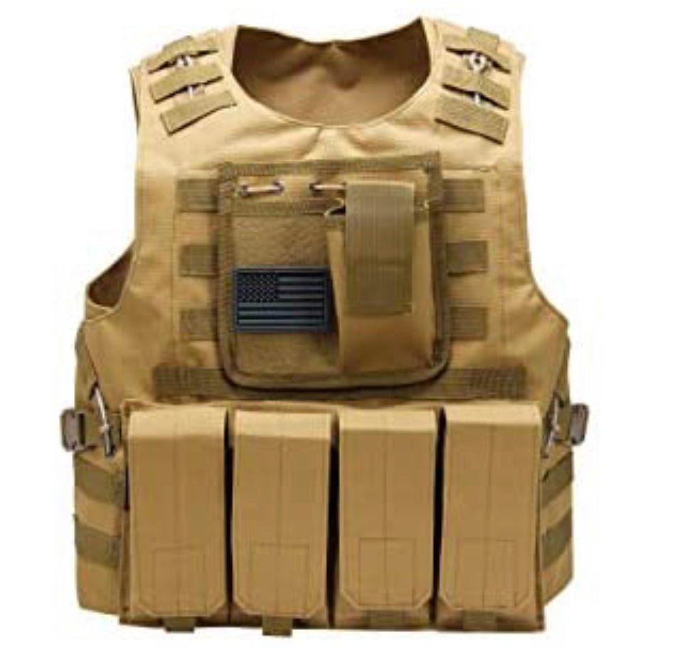 Kids Airsoft Tactical Plate Carrier Vest with Free US Flag Patch, Mil Spec 1000D Nylon PALS Molle Modular w/ 4 Mag Pouches, Side Pouch, Chest Mag Pouch - Zero One Outpost