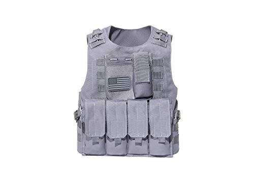 Kids Airsoft Tactical Plate Carrier Vest with Free US Flag Patch, Mil Spec 1000D Nylon PALS Molle Modular w/ 4 Mag Pouches, Side Pouch, Chest Mag Pouch - Zero One Outpost
