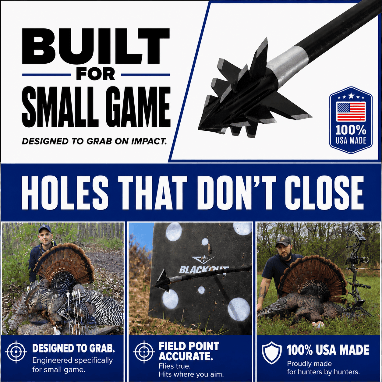 TOTA | 100 Grain Broadhead |Small Game and Turkey | Fixed Blade - Zero One Outpost