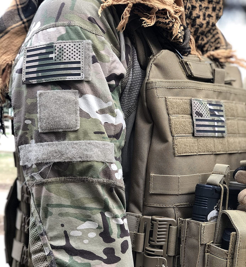 (PAIR of TWO) Reflective 3D US Flag Patch with Hook and Loop - Zero One Outpost