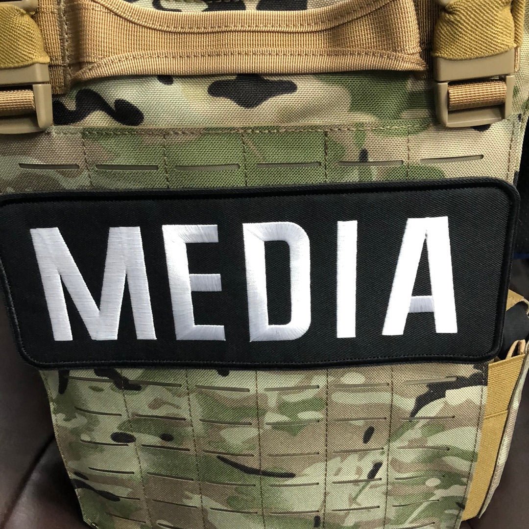 (Two) MEDIA Patches (4” x 10”) and (2”x4”) Hook and Loop - Zero One Outpost