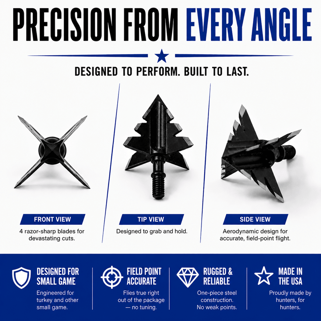 TOTA | 125 Grain Broadhead | Small Game and Turkey | Fixed Blade - Zero One Outpost