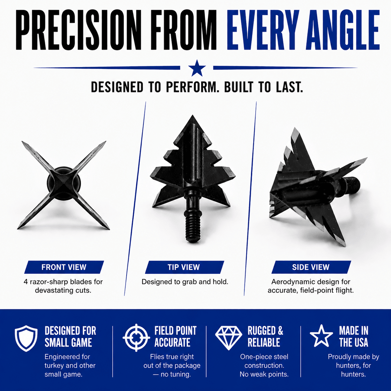 TOTA | 125 Grain Broadhead | Small Game and Turkey | Fixed Blade - Zero One Outpost