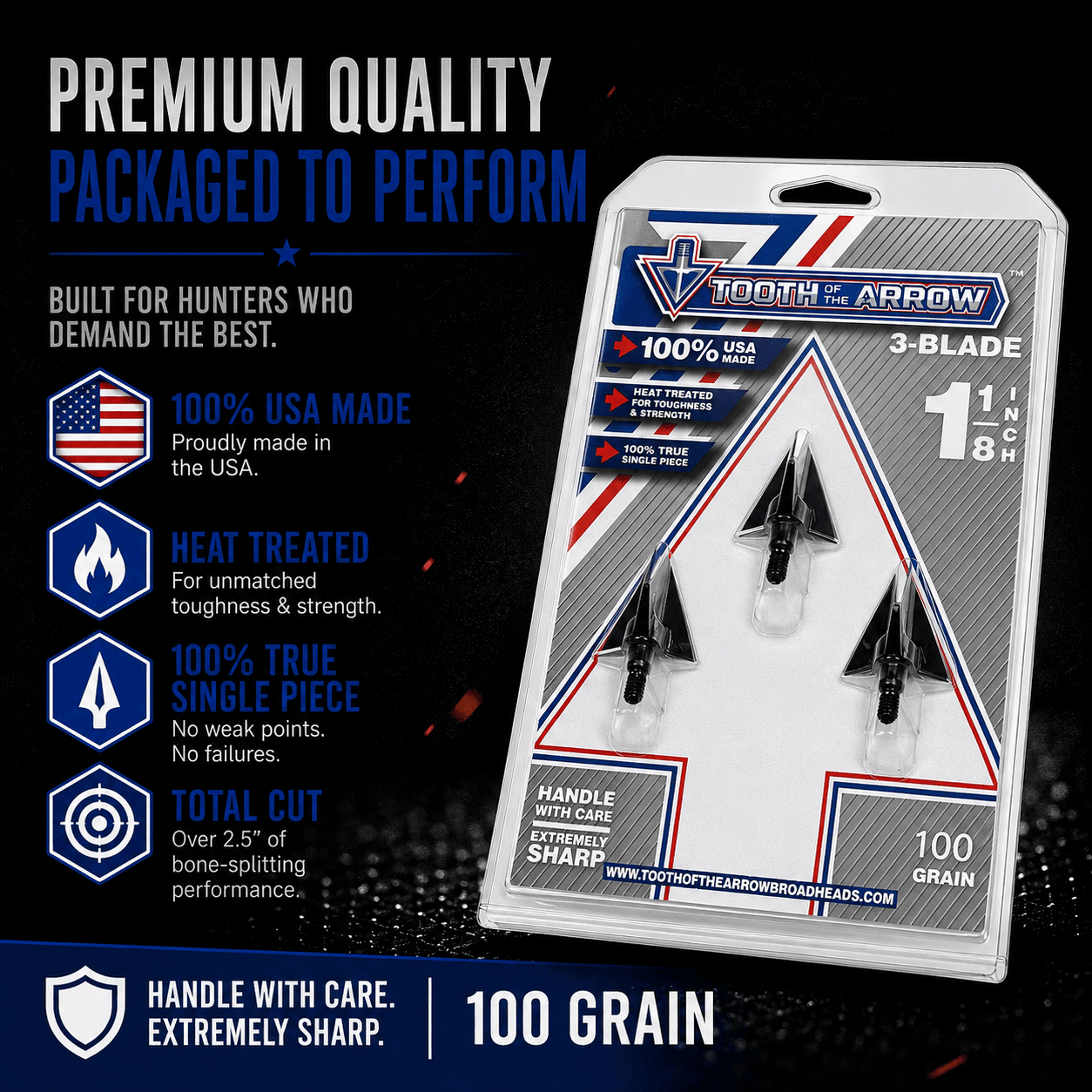 TOTA | 100 grain broadhead | 1 - 1/8 inch | fixed 3 - blade - Zero One Outpost