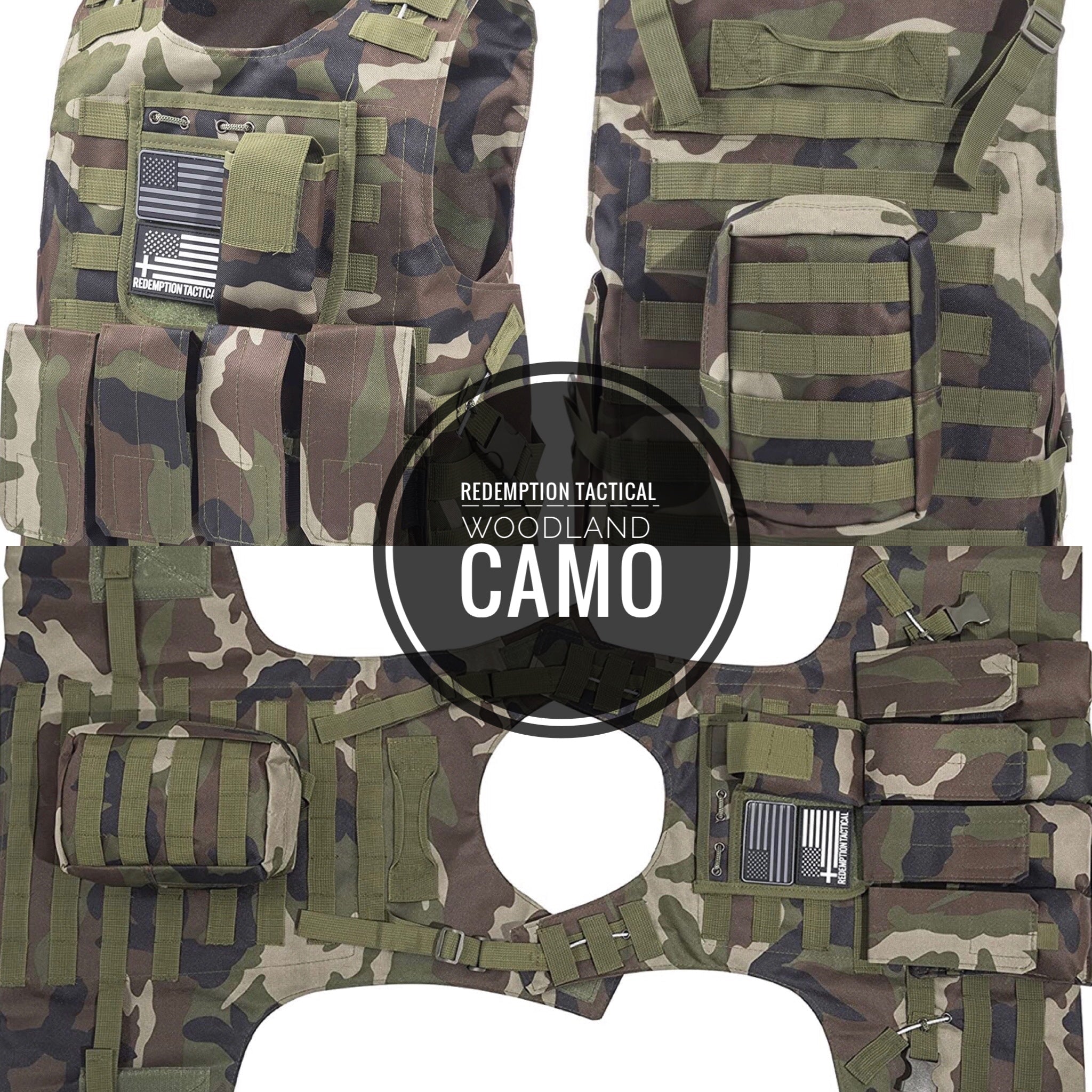 Kids Airsoft Tactical Plate Carrier Vest with Free US Flag Patch, Mil Spec 1000D Nylon PALS Molle Modular w/ 4 Mag Pouches, Side Pouch, Chest Mag Pouch - Zero One Outpost