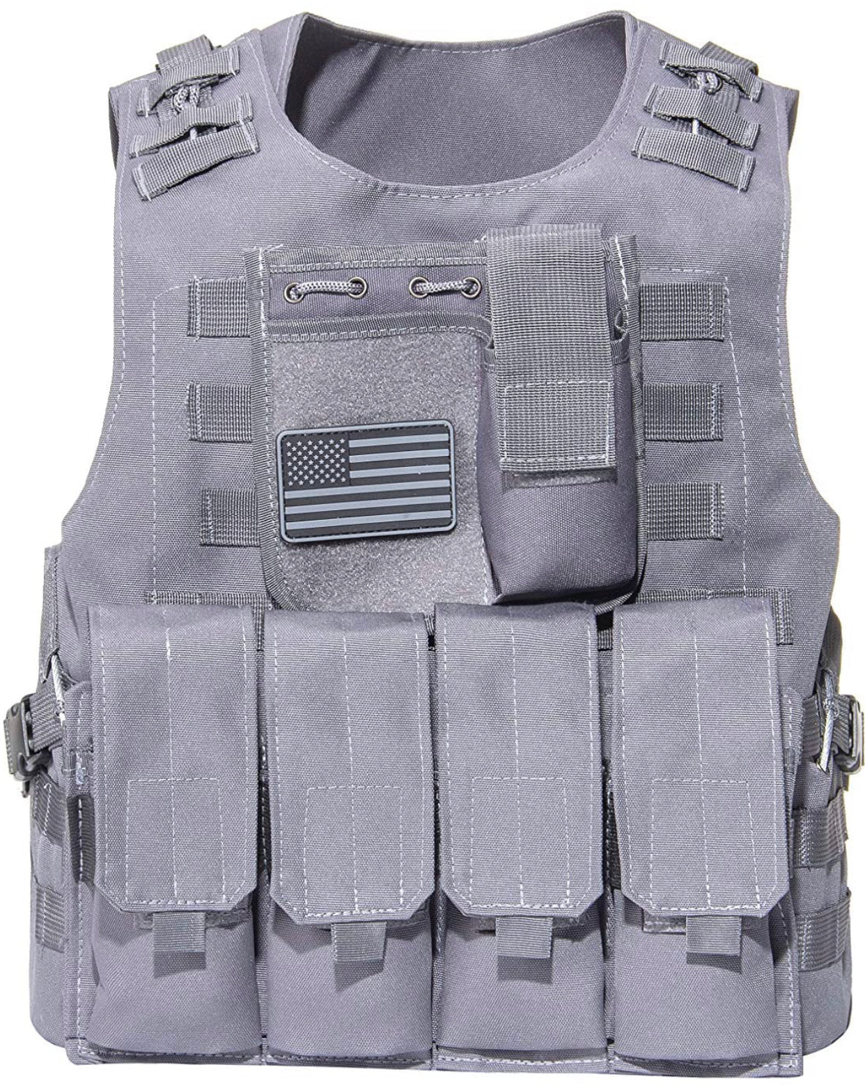 Kids Airsoft Tactical Plate Carrier Vest with Free US Flag Patch, Mil Spec 1000D Nylon PALS Molle Modular w/ 4 Mag Pouches, Side Pouch, Chest Mag Pouch - Zero One Outpost