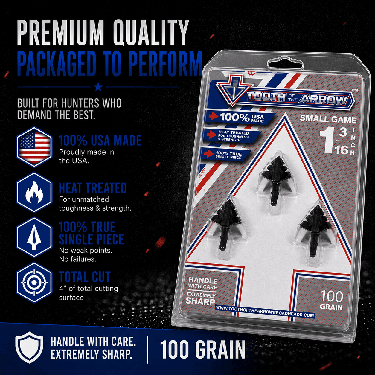 TOTA | 100 Grain Broadhead |Small Game and Turkey | Fixed Blade - Zero One Outpost