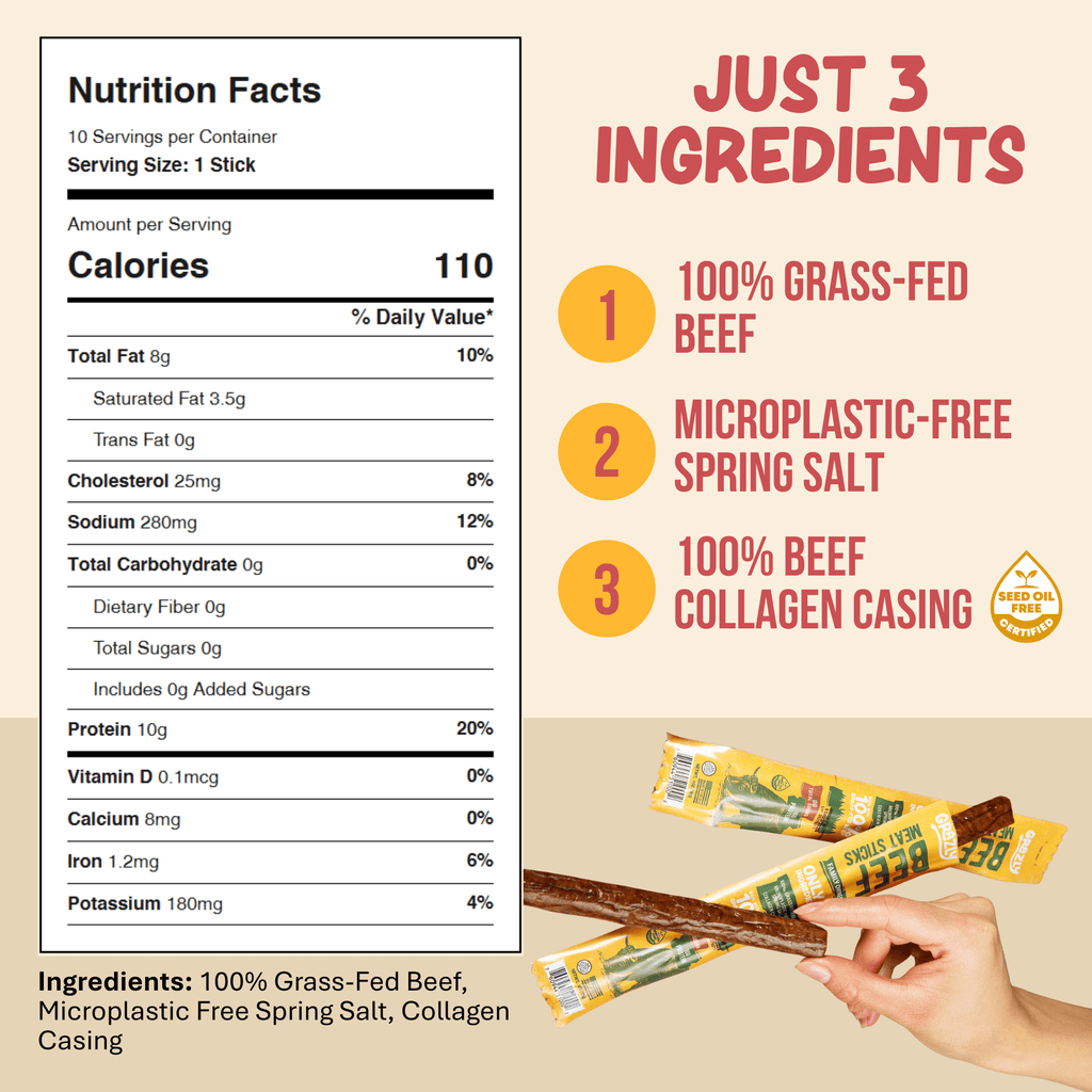 Plain Beef Meat Sticks - 100% Grass - Fed & Finished - Zero One Outpost