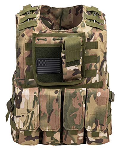 Kids Airsoft Tactical Plate Carrier Vest with Free US Flag Patch, Mil Spec 1000D Nylon PALS Molle Modular w/ 4 Mag Pouches, Side Pouch, Chest Mag Pouch - Zero One Outpost