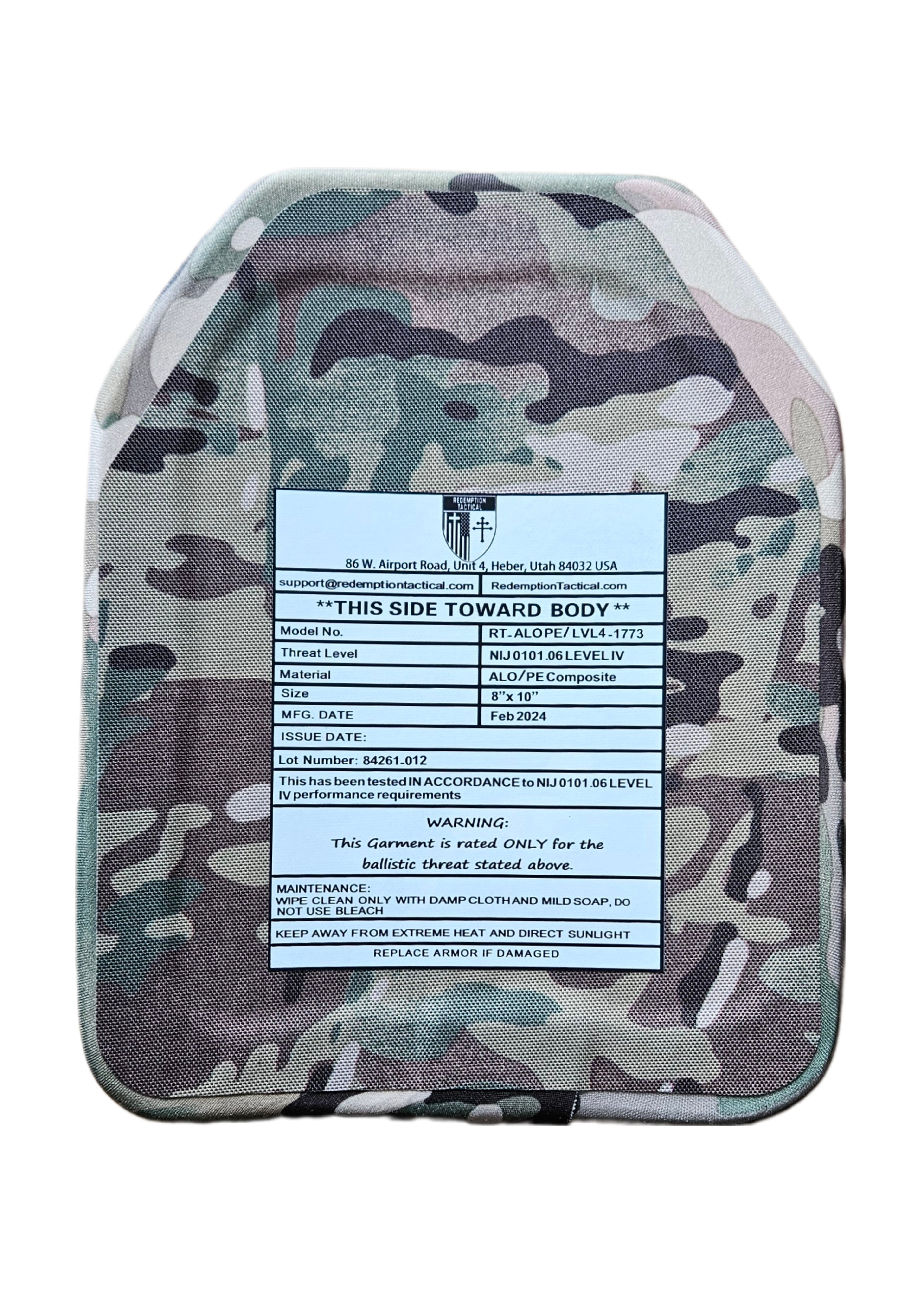 PAIR (2 Plates) FRONT AND BACK (SIZE SMALL) 8x10 Level IV Ballistic Front or Back Plate (Curved with Shooters Cut) - Zero One Outpost