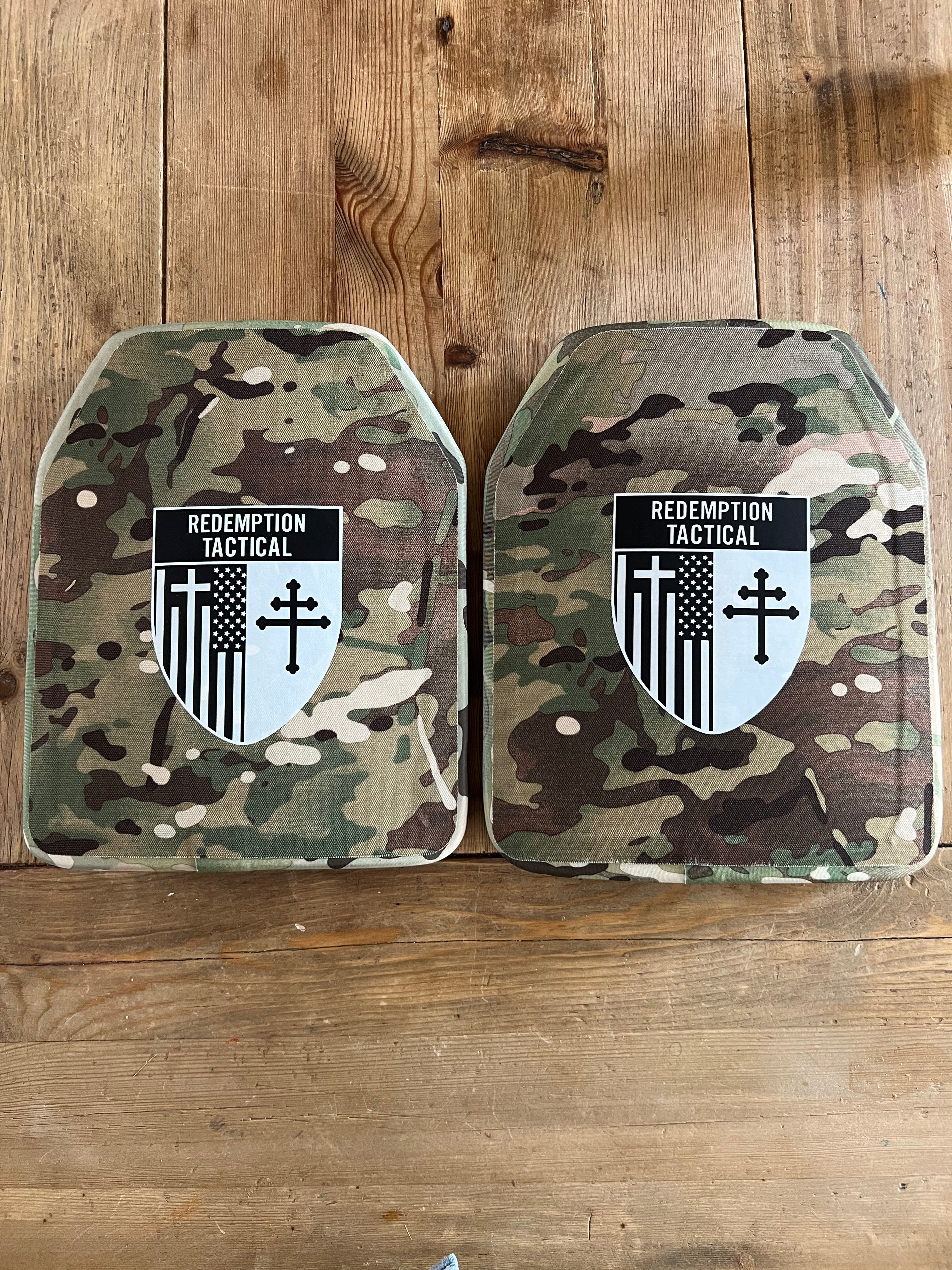 Pair of 10x12 Level IV Ceramic PE Plates Ballistic FRONT AND BACK (SIZE SMALL to LARGE) Curved with Shooters Cut - Zero One Outpost