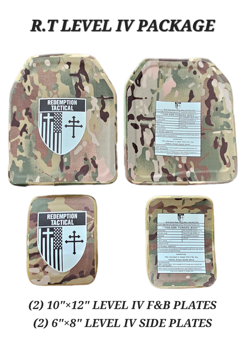 LIGHTWEIGHT LEVEL IV PACKAGE (2) 10x12 Front/Back Ceramic PE Plates (2) 6x8 Side Plates Level IV - Zero One Outpost