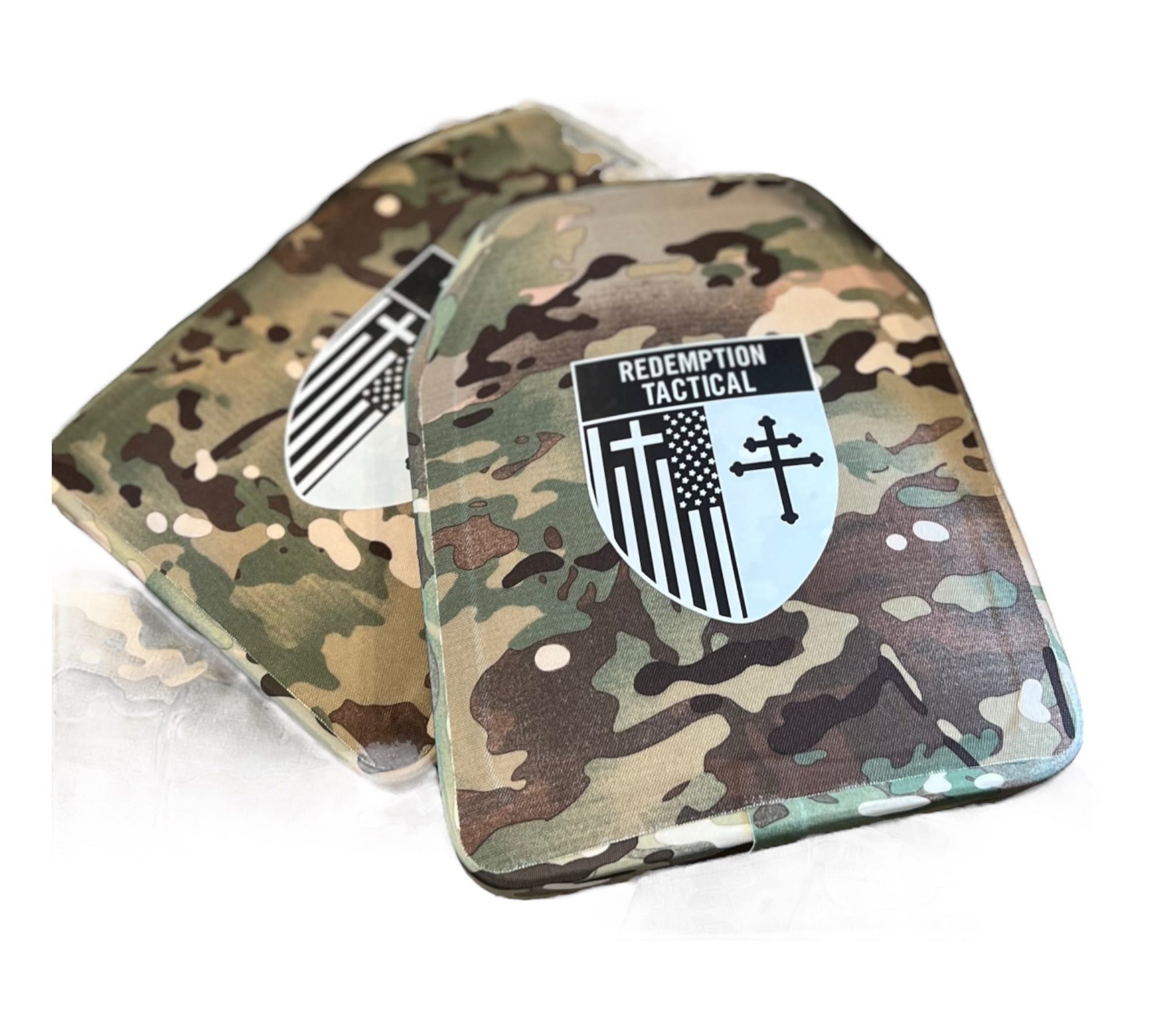 Pair of 10x12 Level IV Ceramic PE Plates Ballistic FRONT AND BACK (SIZE SMALL to LARGE) Curved with Shooters Cut - Zero One Outpost