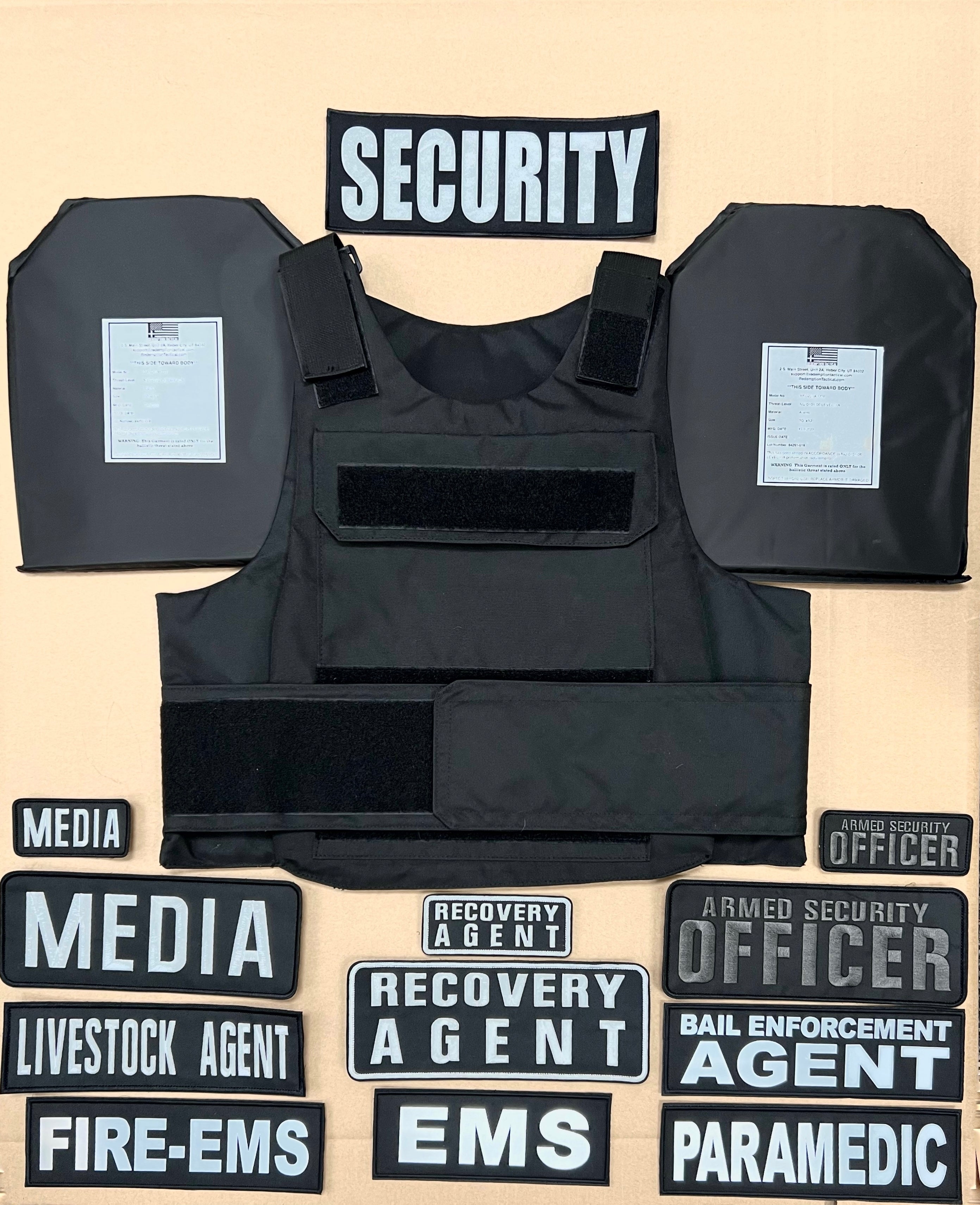 First Responder / Duty VEST COMBO PACKAGE LEVEL IIIA (2) 10x12 Front/Back Plates and Patch - Zero One Outpost