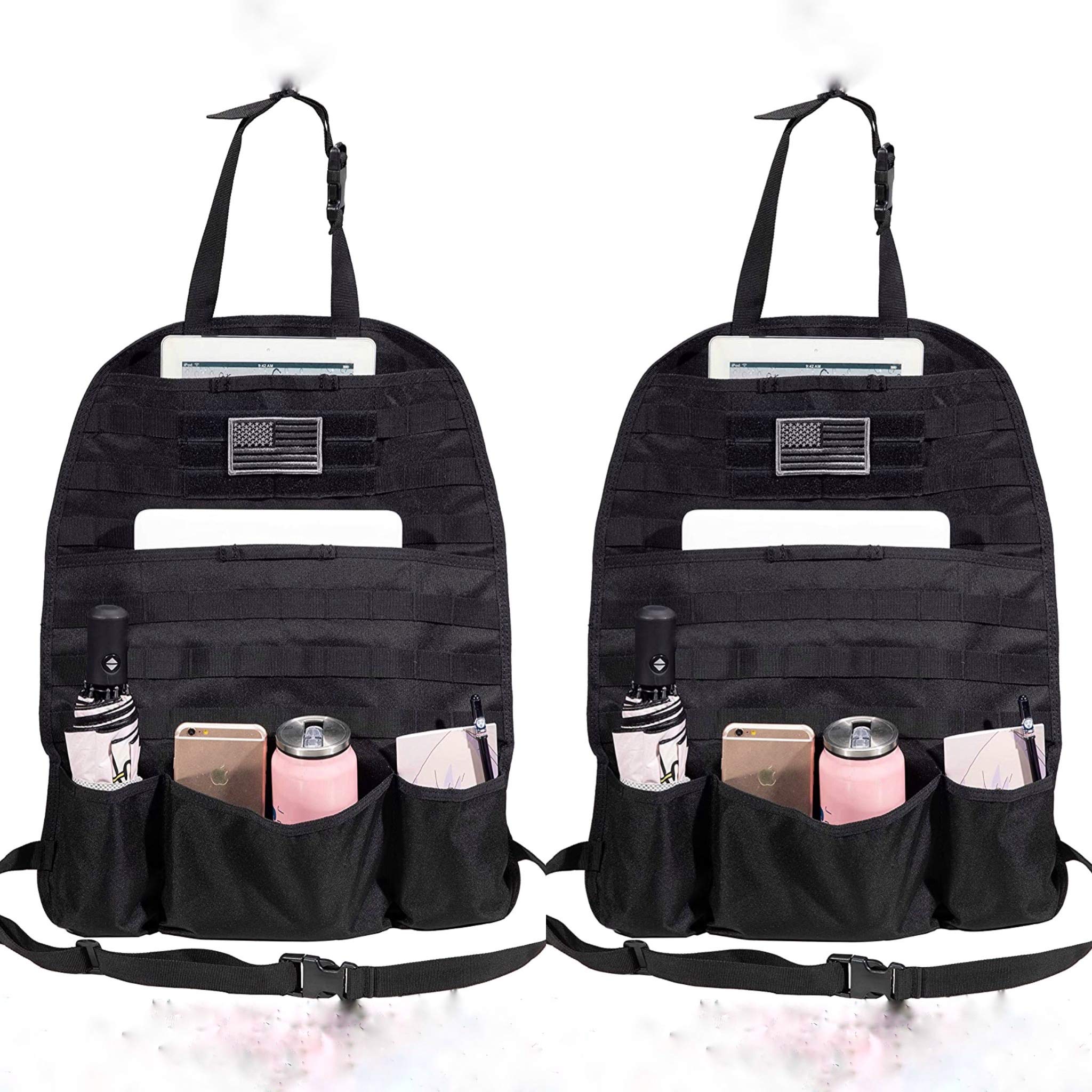 (PAIR) Car Seat Back Gear Organizer with FREE US Flag Patch included - Zero One Outpost