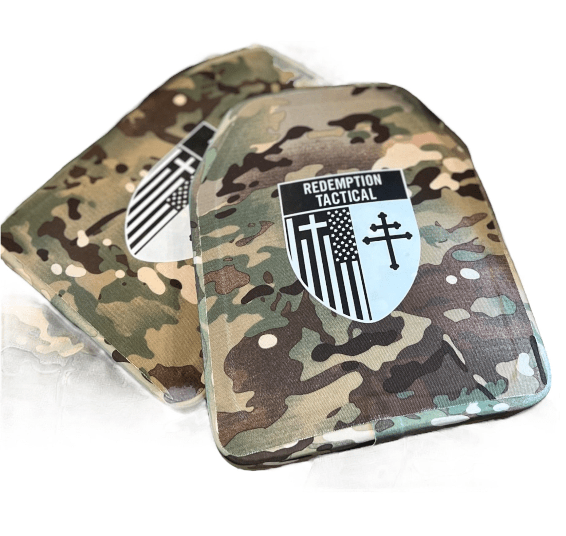 Pair of 10x12 Level IV Ceramic PE Plates Ballistic FRONT AND BACK (SIZE SMALL to LARGE) Curved with Shooters Cut - Zero One Outpost