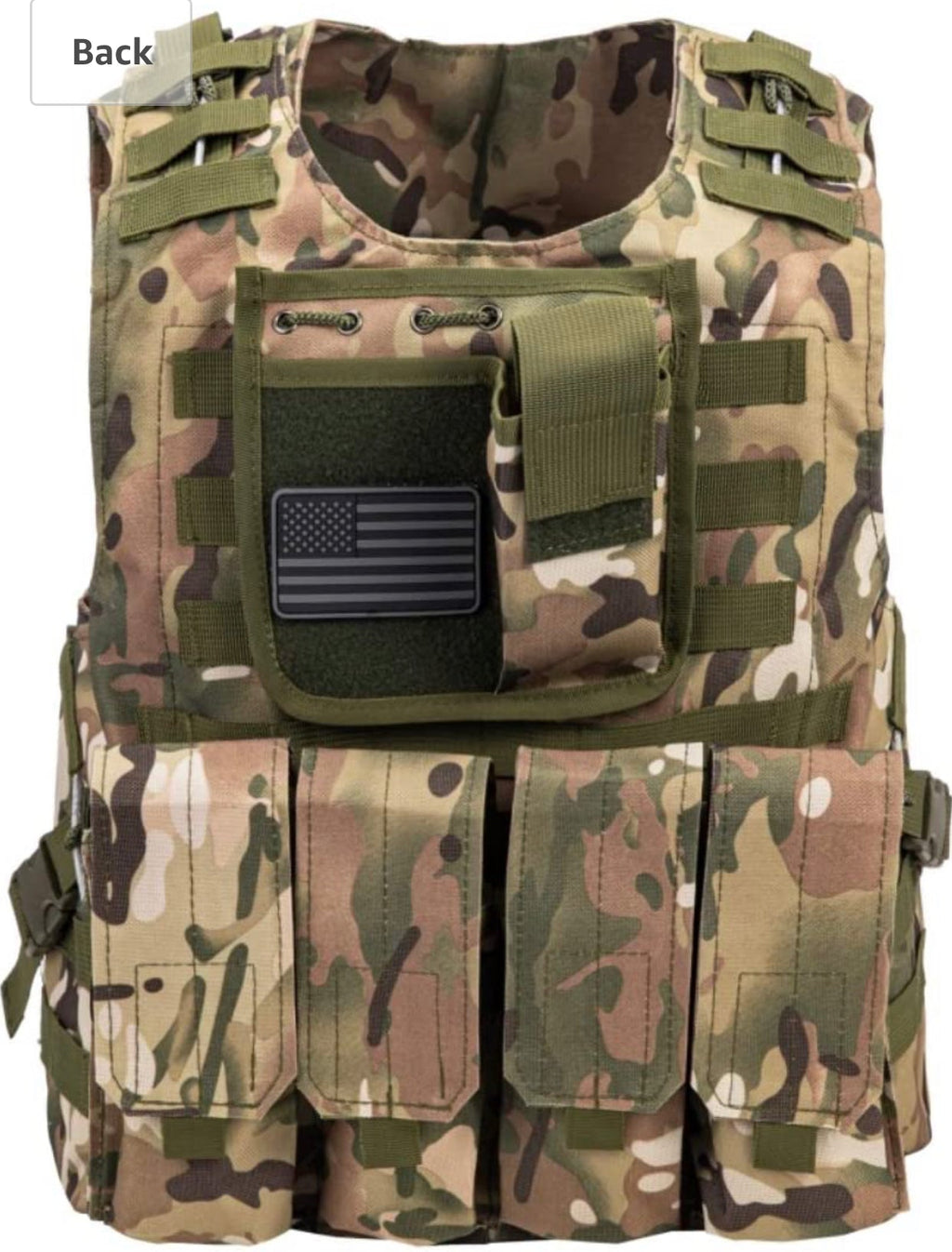 Kids Airsoft Tactical Plate Carrier Vest with Free US Flag Patch, Mil Spec 1000D Nylon PALS Molle Modular w/ 4 Mag Pouches, Side Pouch, Chest Mag Pouch - Zero One Outpost