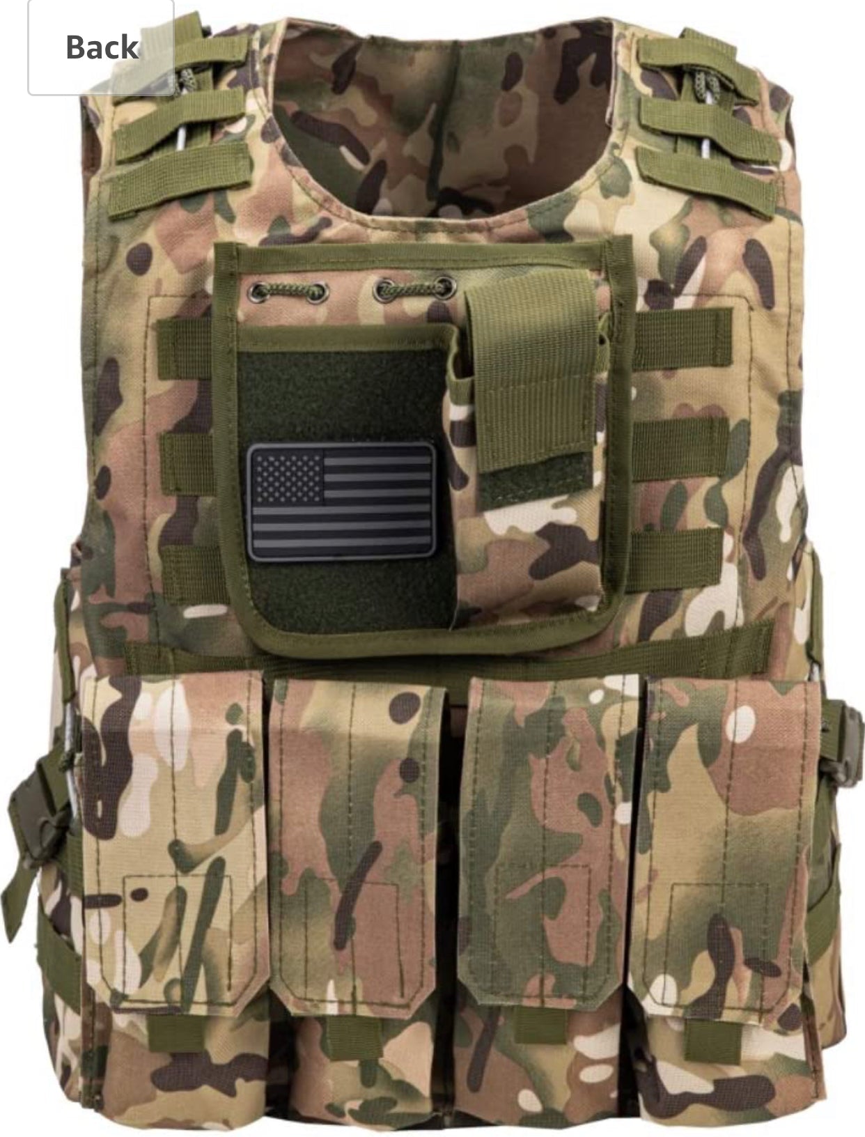Kids Airsoft Tactical Plate Carrier Vest with Free US Flag Patch, Mil Spec 1000D Nylon PALS Molle Modular w/ 4 Mag Pouches, Side Pouch, Chest Mag Pouch - Zero One Outpost
