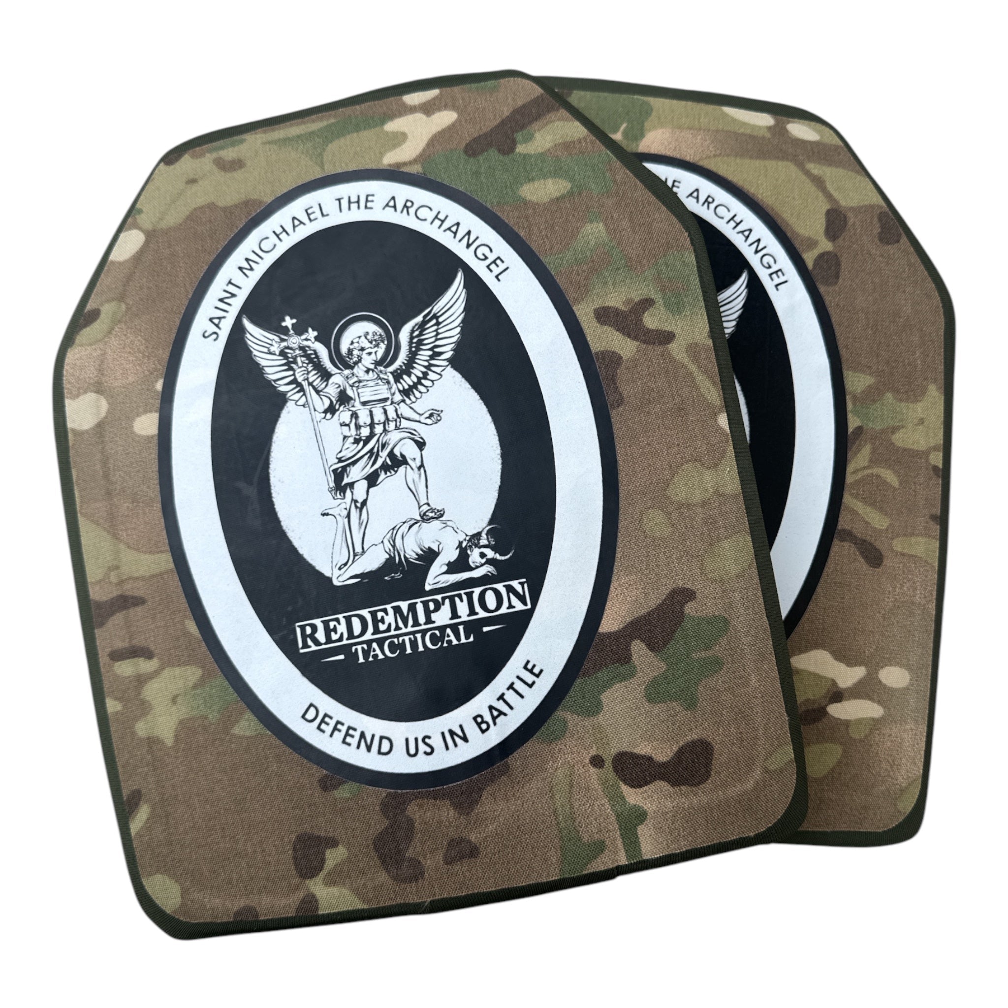 St Michael Archangel Plates Pair of 10x12 Level IV Ceramic PE Plates Ballistic FRONT AND BACK (SIZE SMALL to LARGE) Curved with Shooters Cut - Zero One Outpost