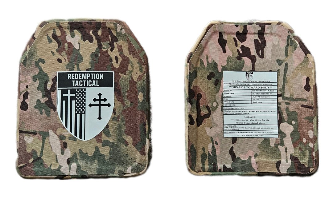 Pair of 10x12 Level IV Ceramic PE Plates Ballistic FRONT AND BACK (SIZE SMALL to LARGE) Curved with Shooters Cut - Zero One Outpost