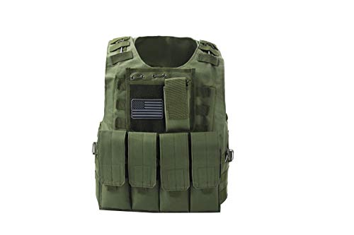 Kids Airsoft Tactical Plate Carrier Vest with Free US Flag Patch, Mil Spec 1000D Nylon PALS Molle Modular w/ 4 Mag Pouches, Side Pouch, Chest Mag Pouch - Zero One Outpost