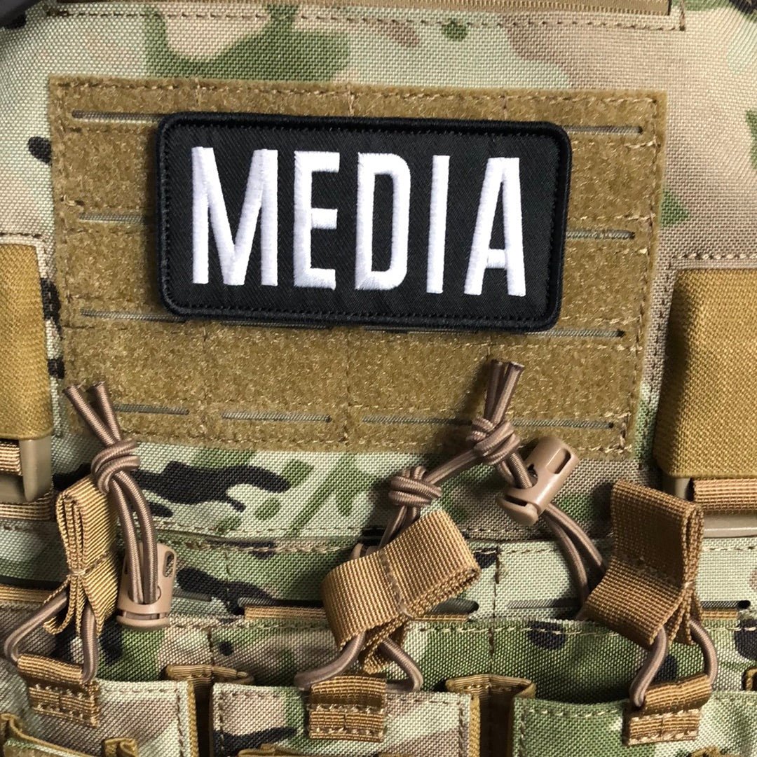 (Two) MEDIA Patches (4” x 10”) and (2”x4”) Hook and Loop - Zero One Outpost