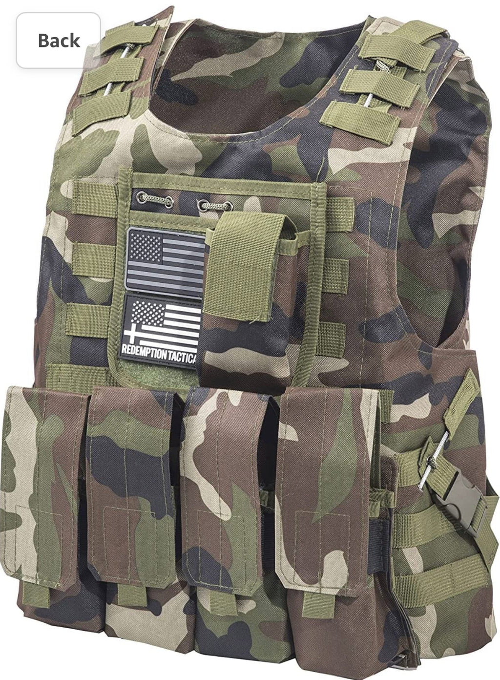 Kids Airsoft Tactical Plate Carrier Vest with Free US Flag Patch, Mil Spec 1000D Nylon PALS Molle Modular w/ 4 Mag Pouches, Side Pouch, Chest Mag Pouch - Zero One Outpost