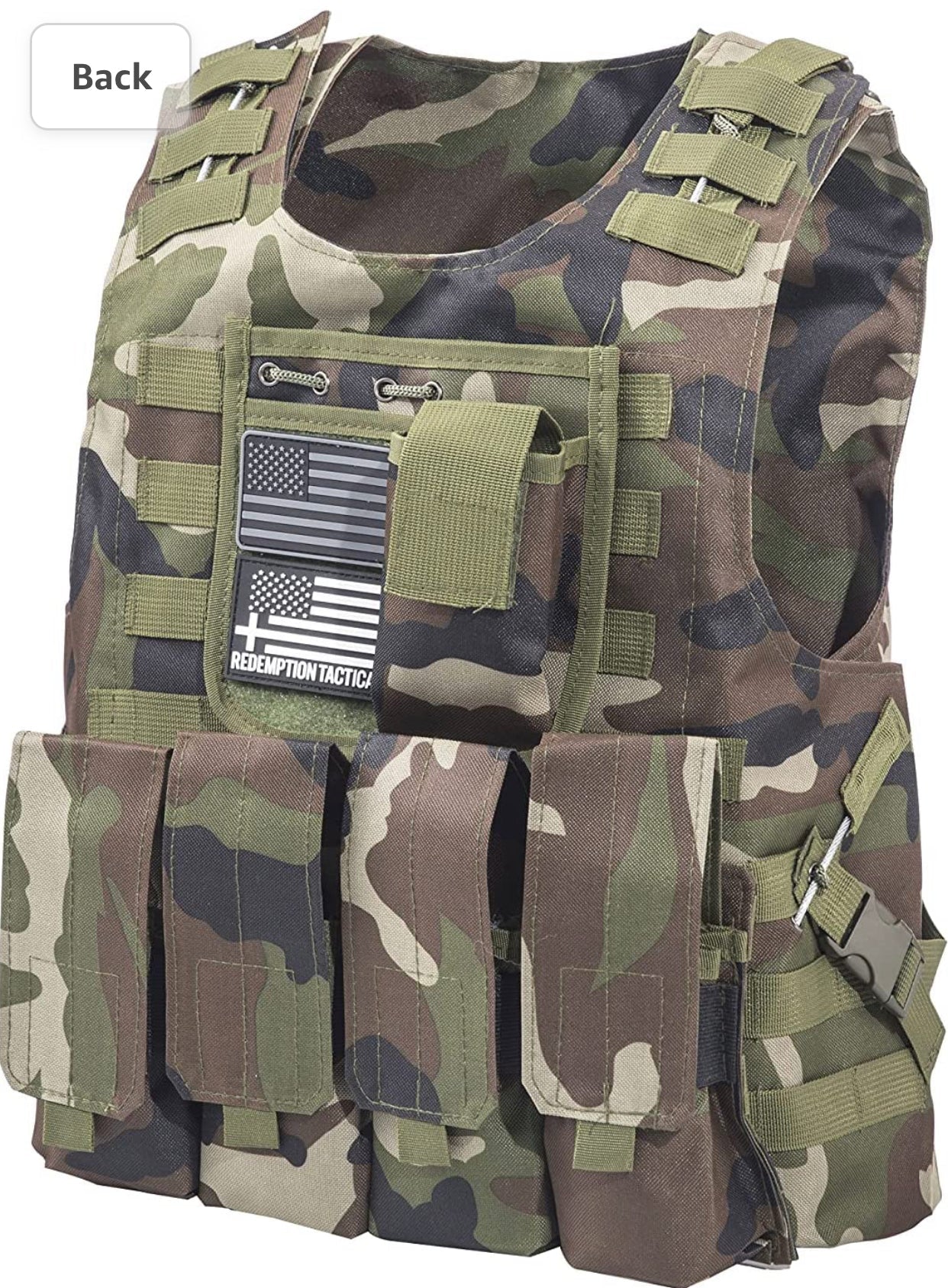 Kids Airsoft Tactical Plate Carrier Vest with Free US Flag Patch, Mil Spec 1000D Nylon PALS Molle Modular w/ 4 Mag Pouches, Side Pouch, Chest Mag Pouch - Zero One Outpost