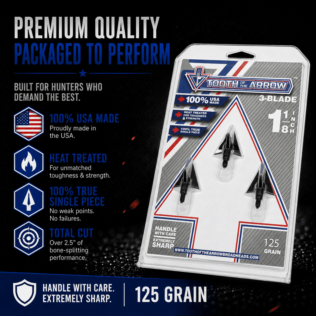 TOTA | 125 grain broadhead | 1 - 1/8 inch | fixed 3 - blade - Zero One Outpost
