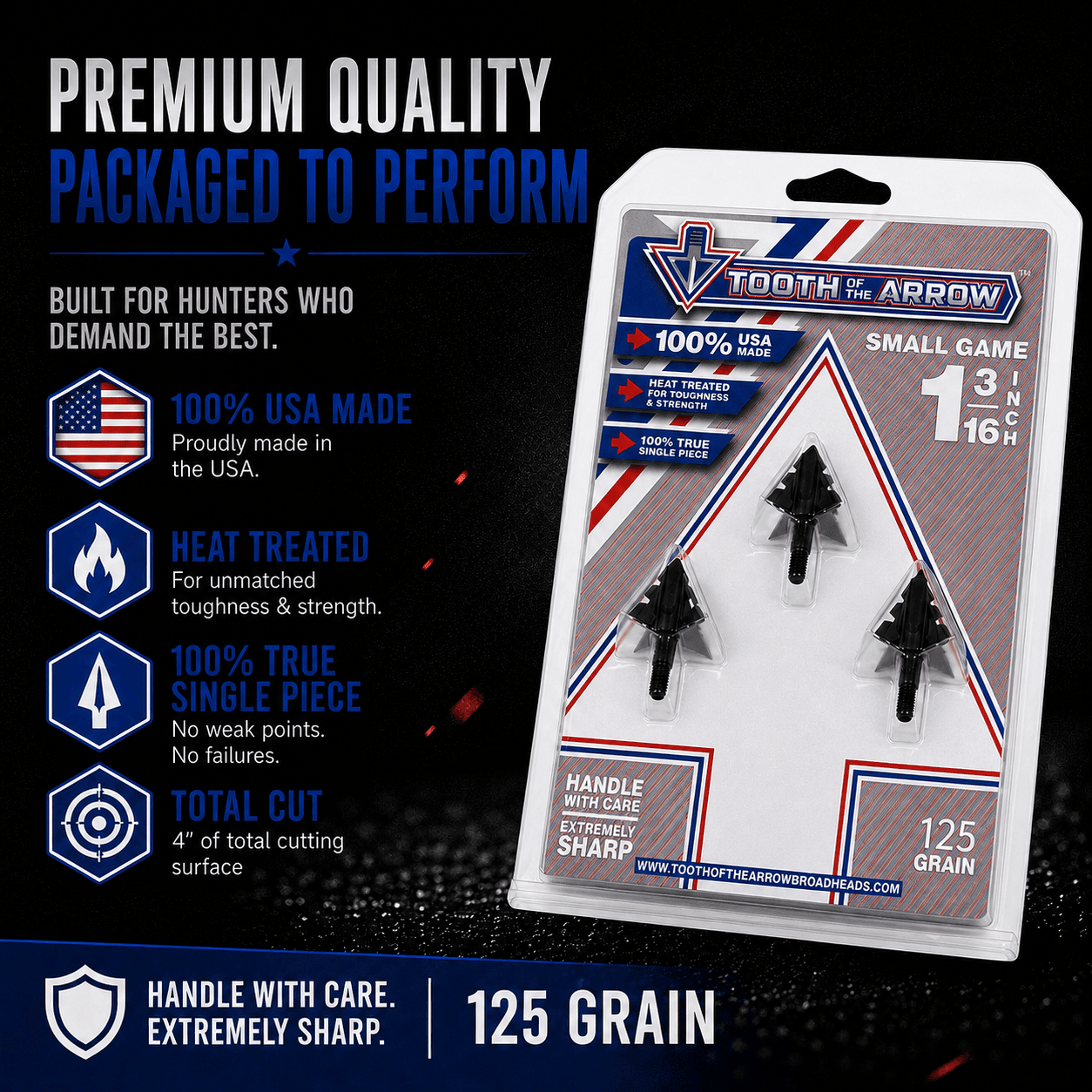 TOTA | 125 Grain Broadhead | Small Game and Turkey | Fixed Blade - Zero One Outpost