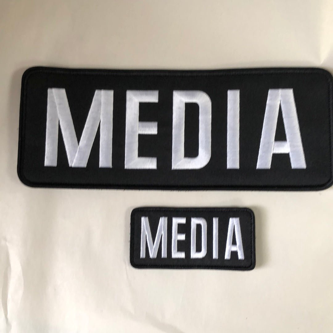 (Two) MEDIA Patches (4” x 10”) and (2”x4”) Hook and Loop - Zero One Outpost
