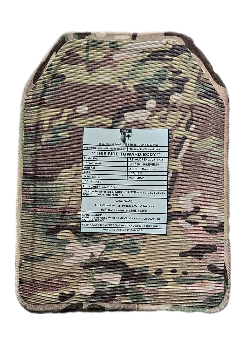 Pair of 10x12 Level IV Ceramic PE Plates Ballistic FRONT AND BACK (SIZE SMALL to LARGE) Curved with Shooters Cut - Zero One Outpost