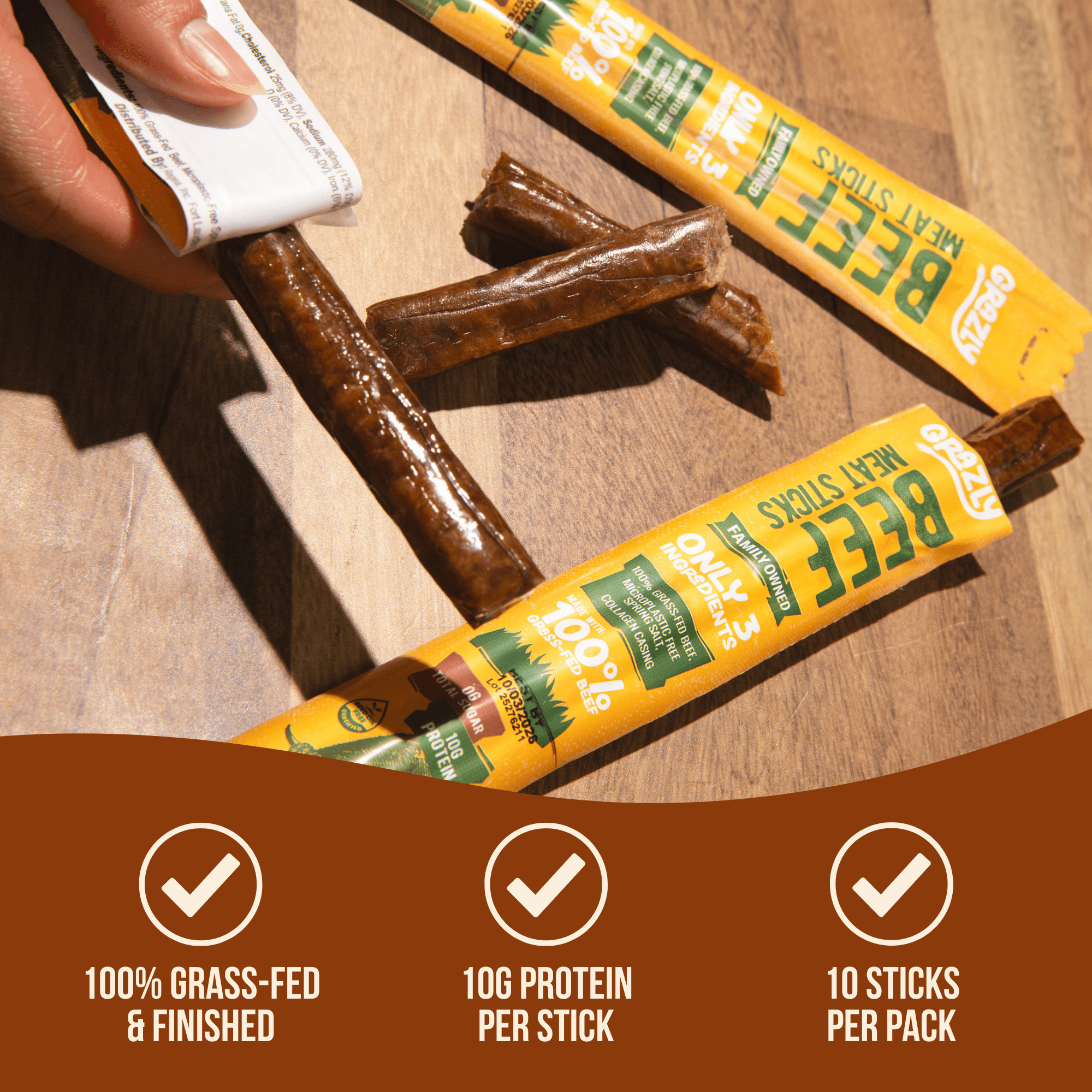 Plain Beef Meat Sticks - 100% Grass - Fed & Finished - Zero One Outpost