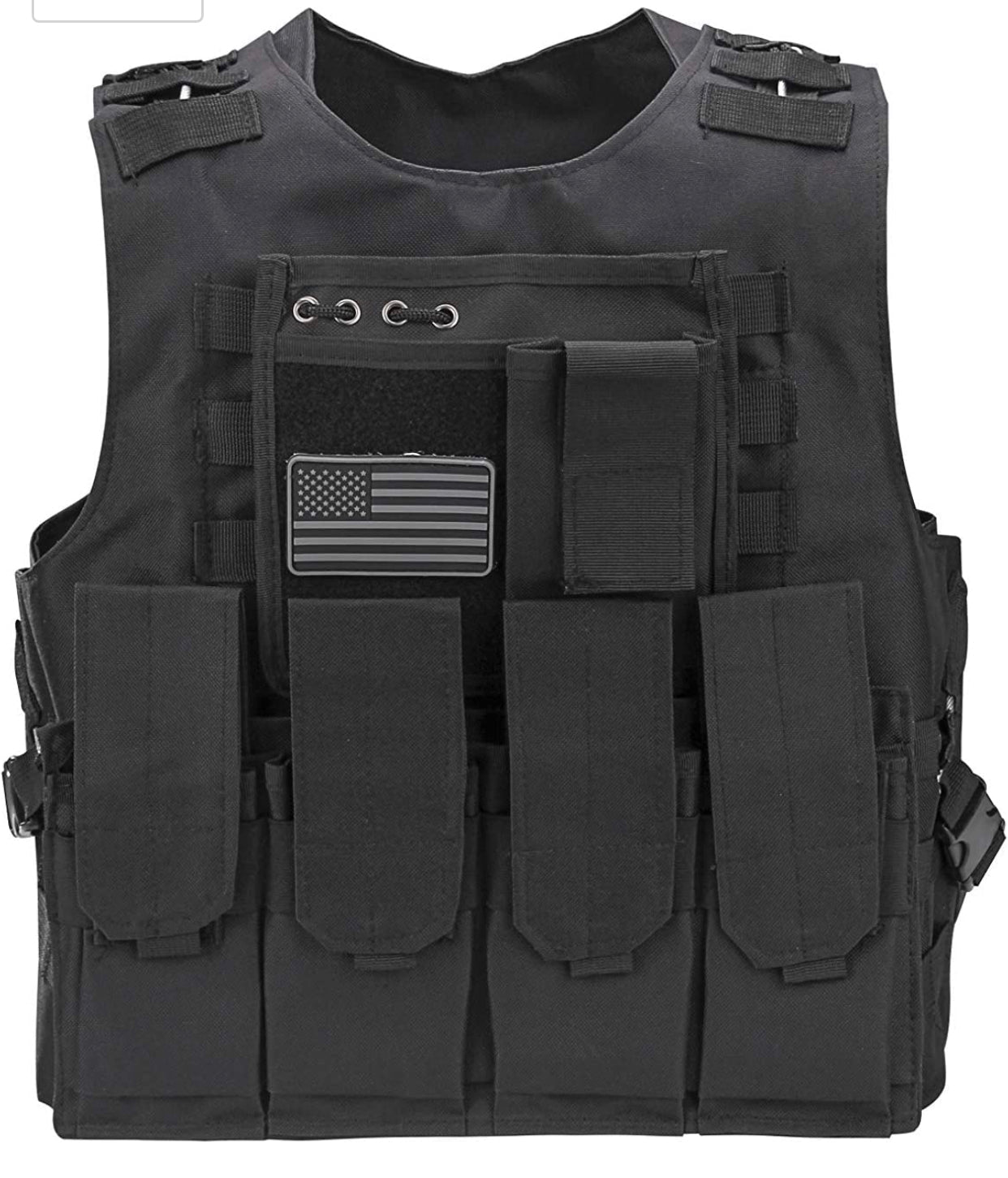 Kids Airsoft Tactical Plate Carrier Vest with Free US Flag Patch, Mil Spec 1000D Nylon PALS Molle Modular w/ 4 Mag Pouches, Side Pouch, Chest Mag Pouch - Zero One Outpost